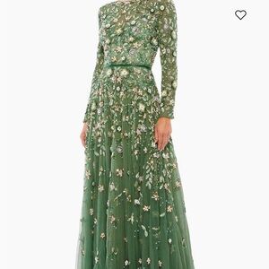Elegant Green Floral Embellished Dress